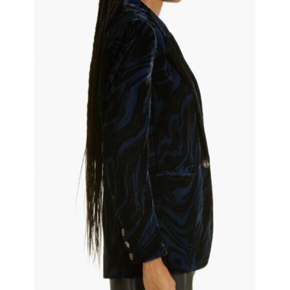 Ba&sh Tuck Noir Navy Black Marble Swirl Velvet One Button Blazer XS - Picture 3 of 12